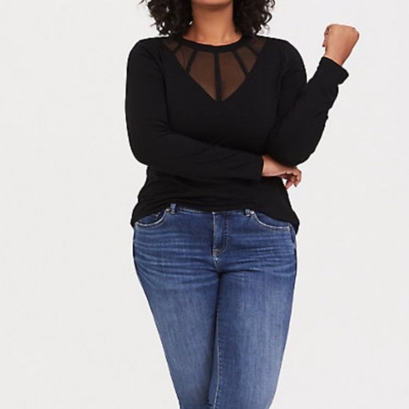 torrid Tops - Torrid SUPER SOFT BLACK CAGE MESH TEE Plus 2X